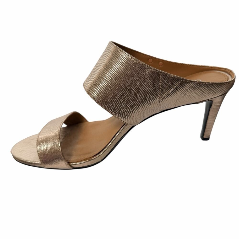 Calvin Klein Gold Metallic Mule Heels‎ Open Toe Slip On 5.5 - Picture 7 of 11